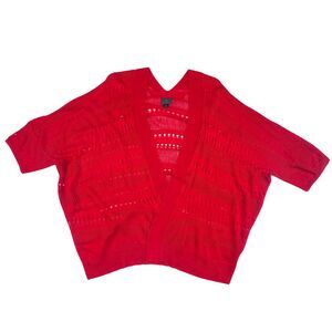 Worthington Cardigan Womens Large Red Crochet Pointelle Knit Summer Sweater